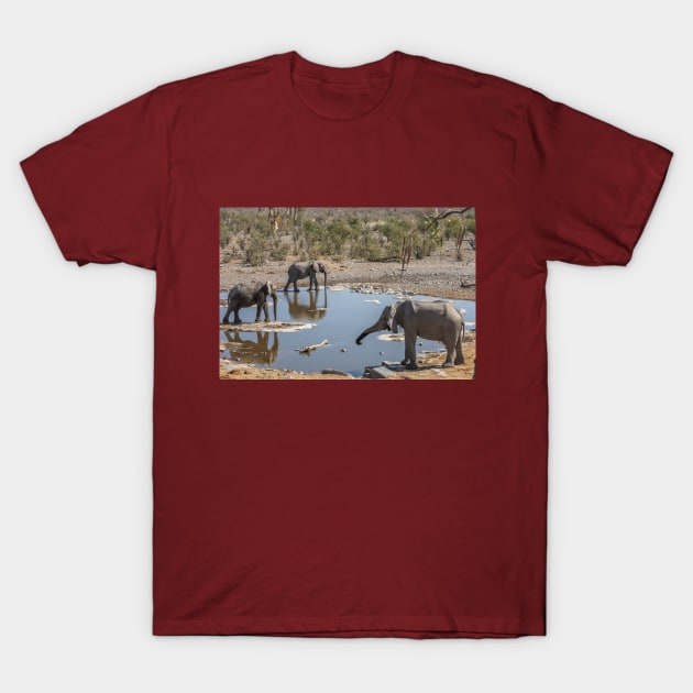 Namibia. Etosha National Park. Elephants at Waterhole. T-Shirt by vadim19